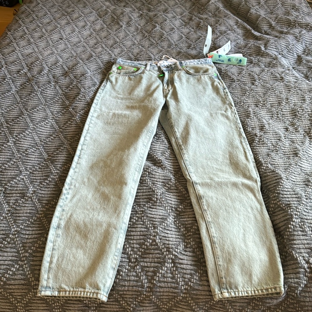 Off-White blue marbled curve jeans